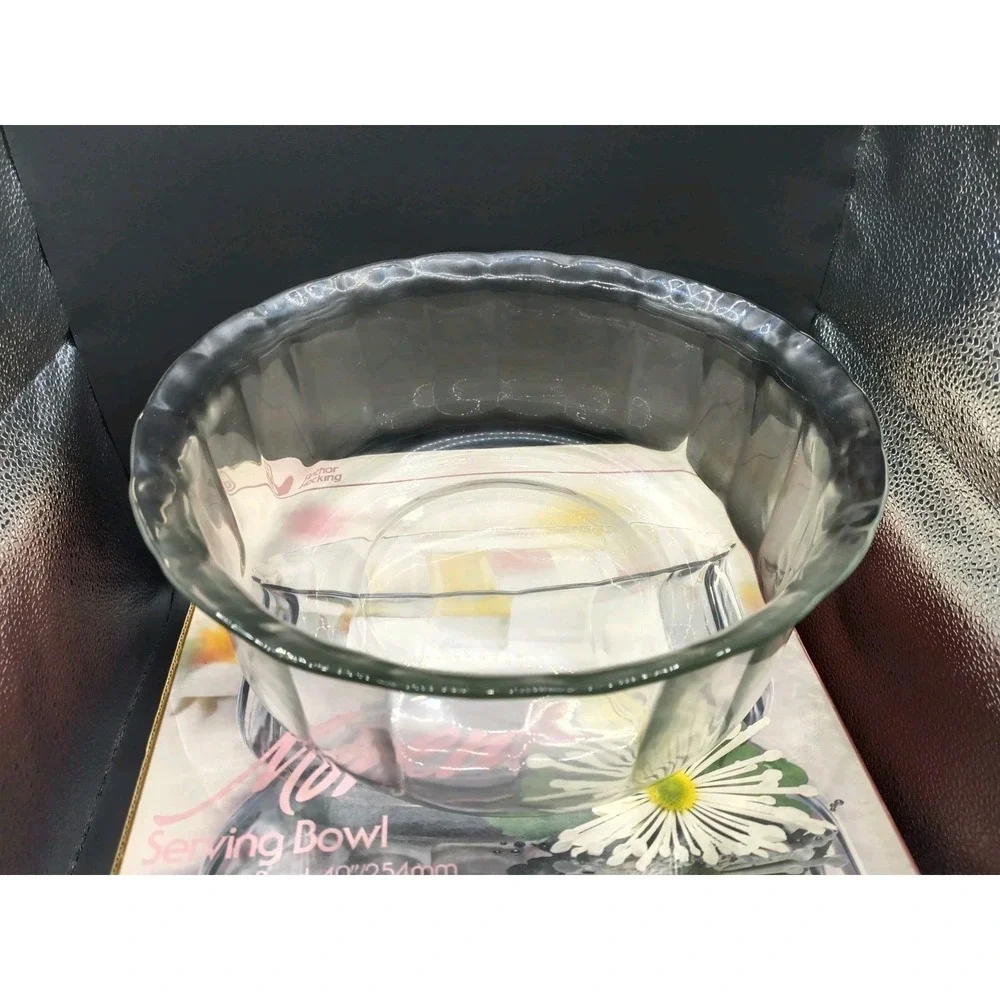 Vintage 80s/90s Anchor Hocking Moments Clear Glass Serving Bowl In Box 10 In.